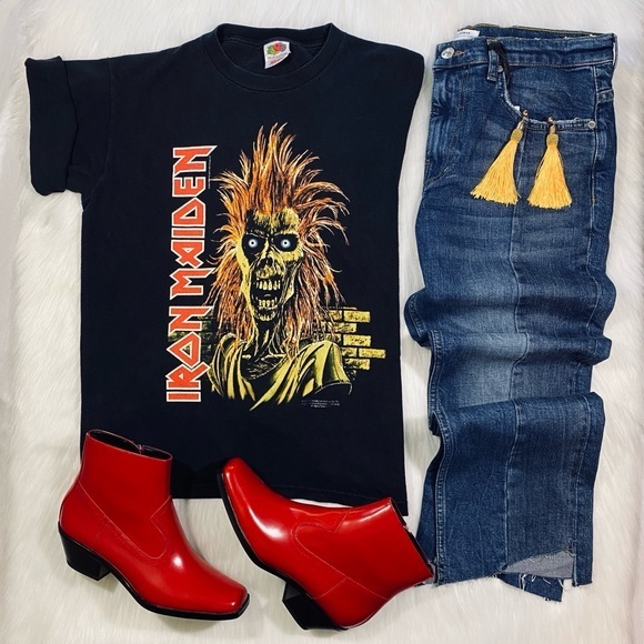 Vintage Tops - Vintage Graphic Print T Shirt Band Tee Iron Maid Metal Music 90s 80s